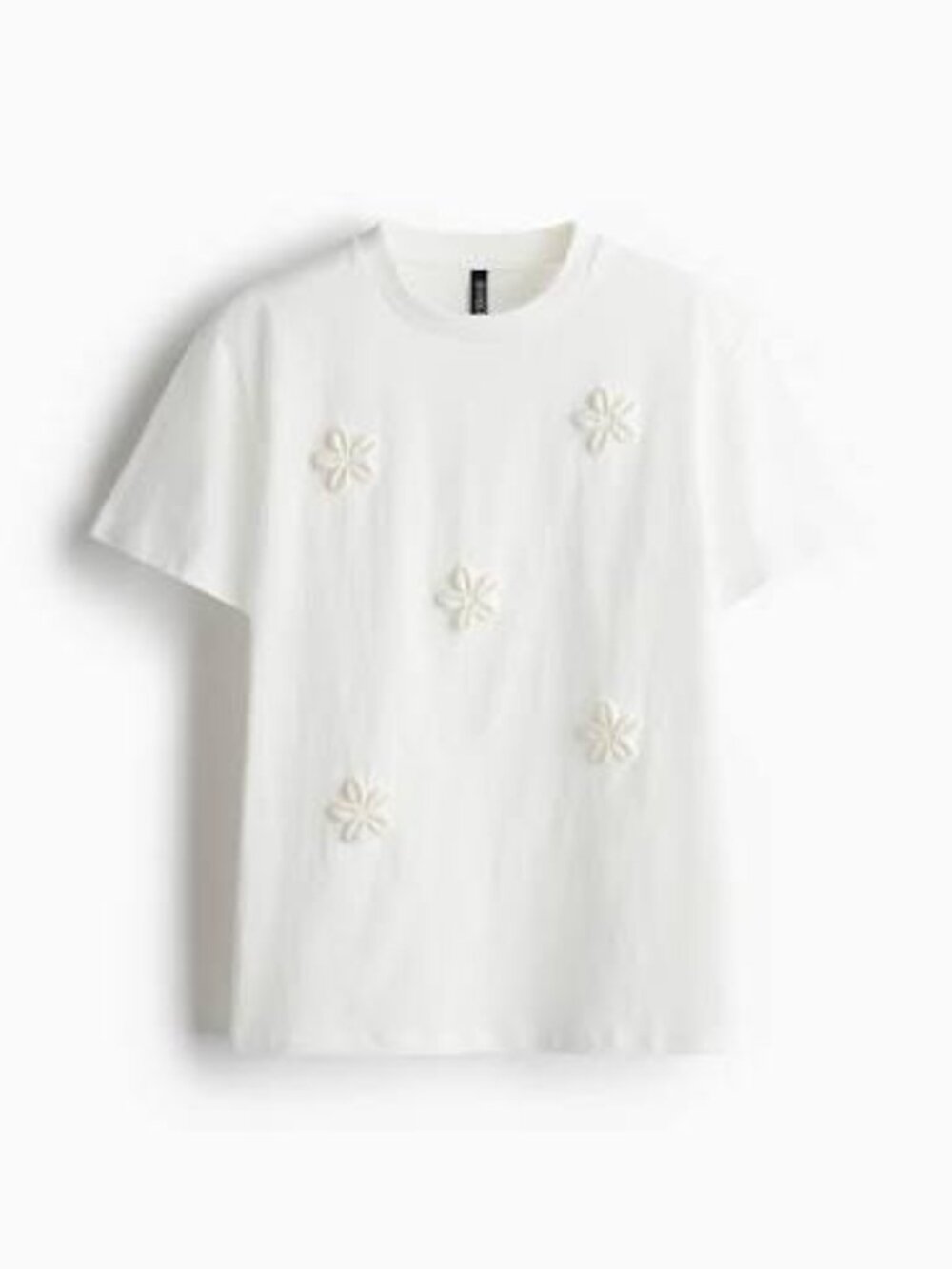 H&M White Women's T‑Shirt with 3D Floral Appliqués Size L